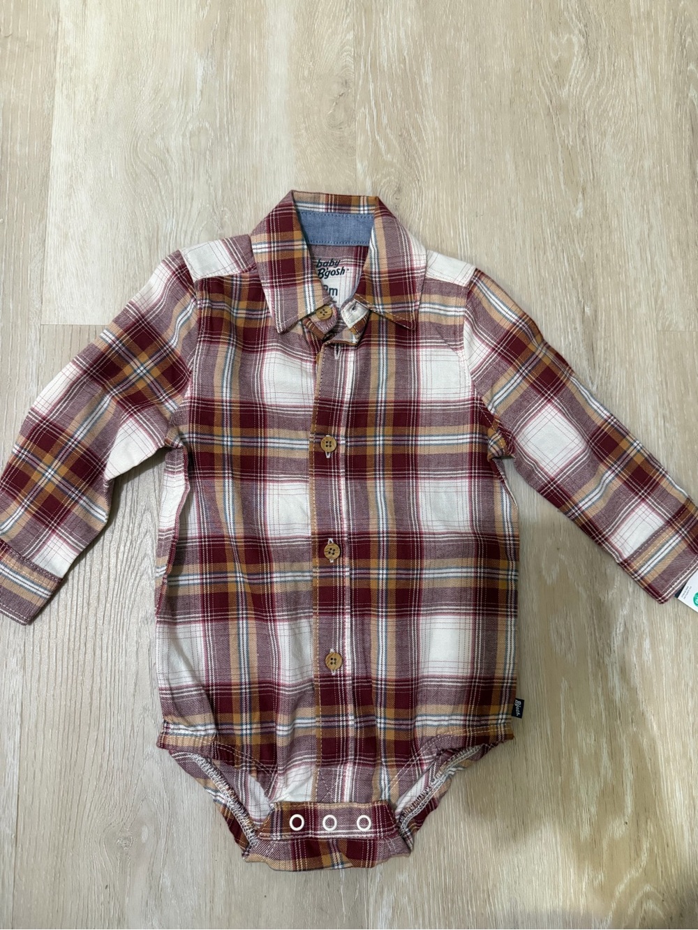 OshKosh B'gosh Red, Cream & Brown Plaid Button-Front Onesie
